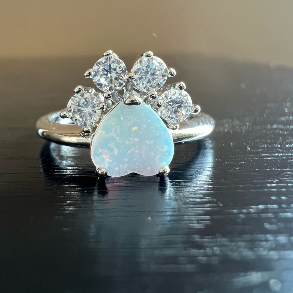 White Opal Paw Ring Size 8